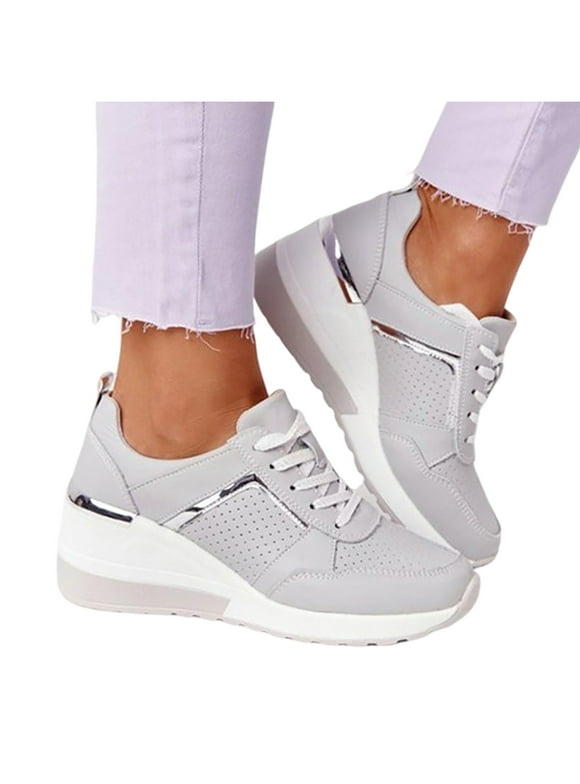 LADIES WOMENS LACE UP WEDGE SNEAKERS CLASSIC JOGGING PUMPS WALK SHOES TRAINERS